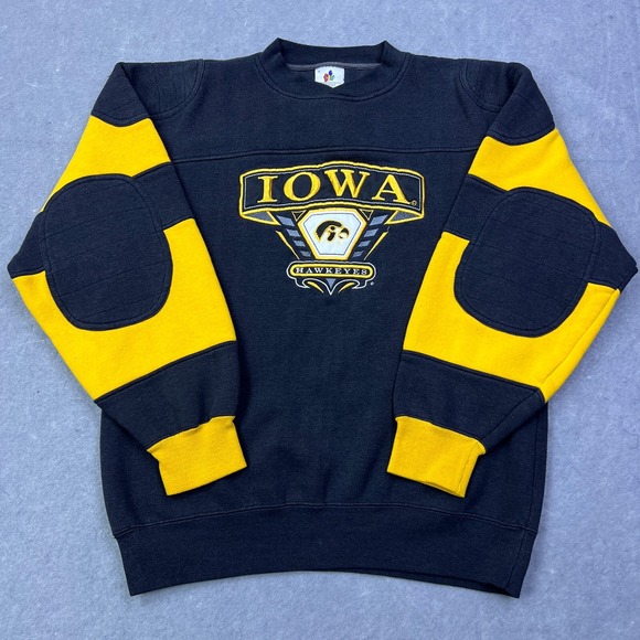 VTG‎ Iowa Hawkeyes Sweatshirt Men's M Midwest Embroidered Elbow Patch Pullover
